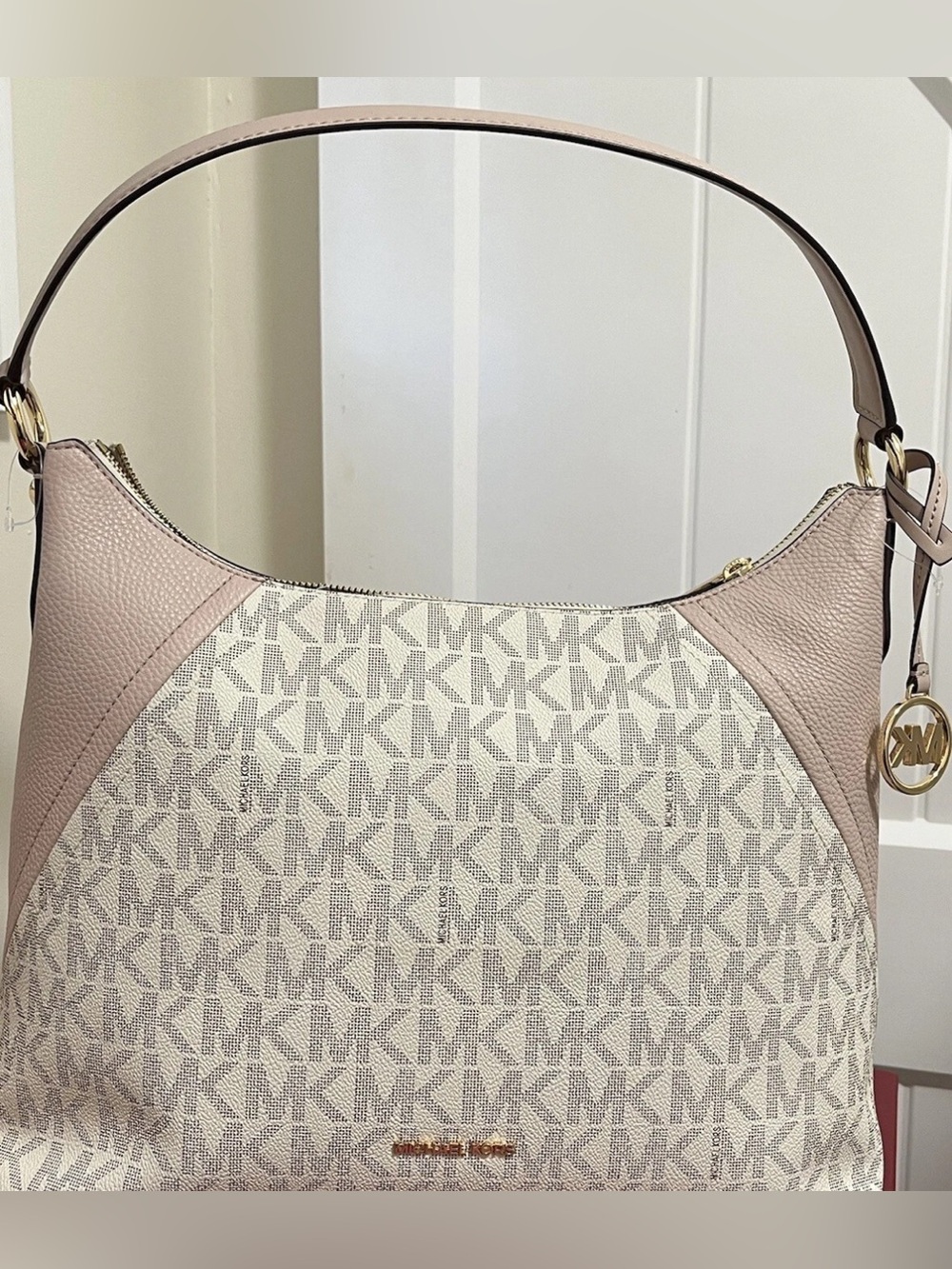 Michael Kors Blush Pink and Vanilla Logo Shoulder Bag